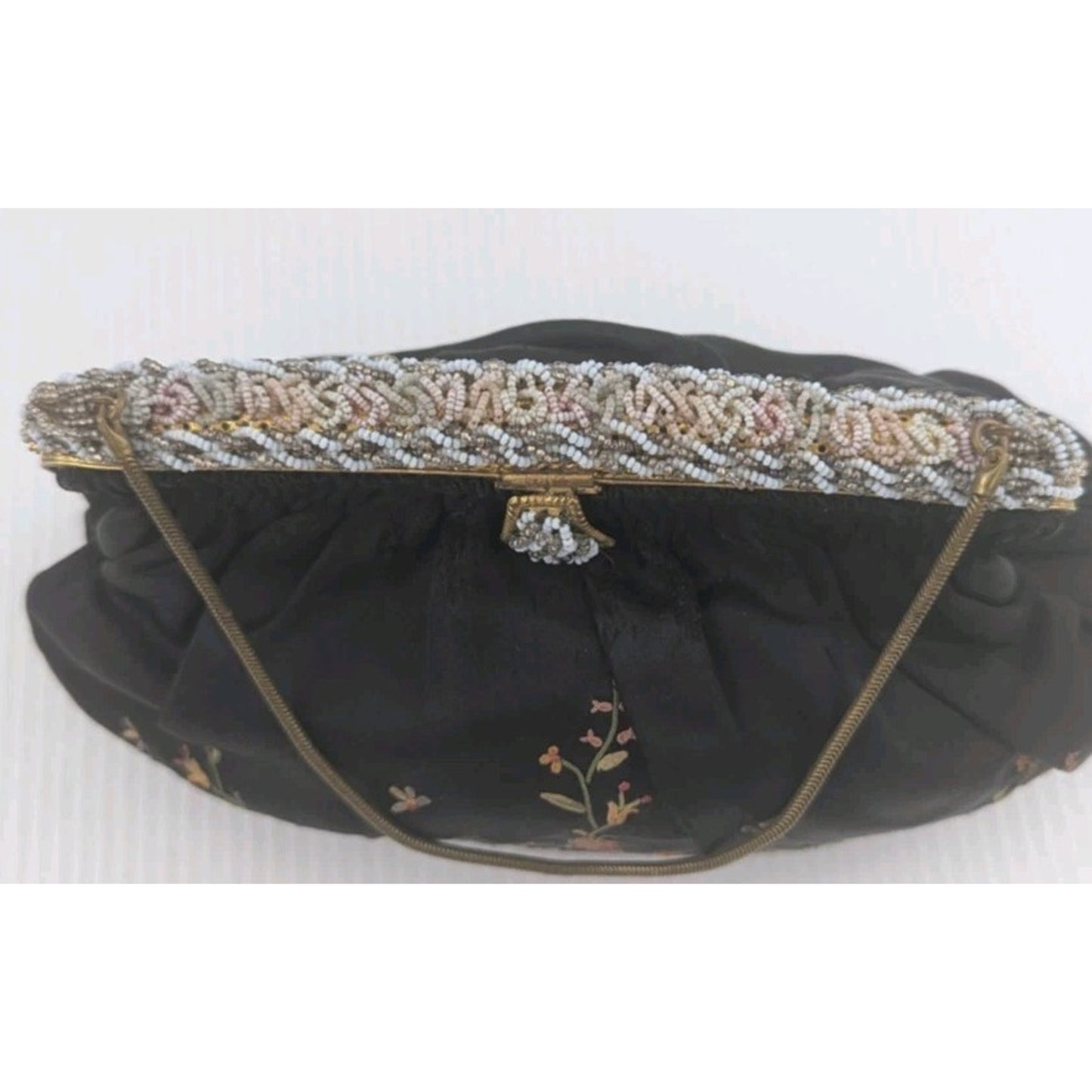 French Chunn Embroidered Evening Purse Handmade With Powder Compact As Is