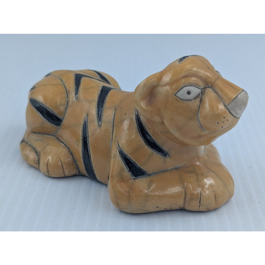 Mosaic Pottery Tiger Raku South Africa Signed 5"