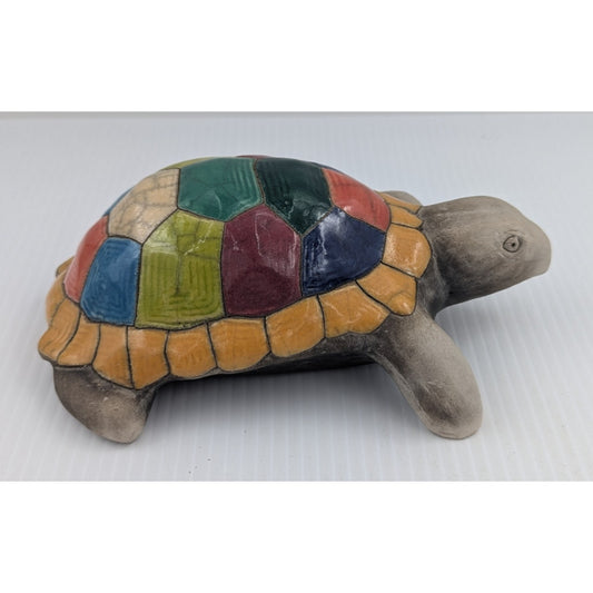 Mosaic Pottery Turtle Raku South Africa Signed Colorful 7"