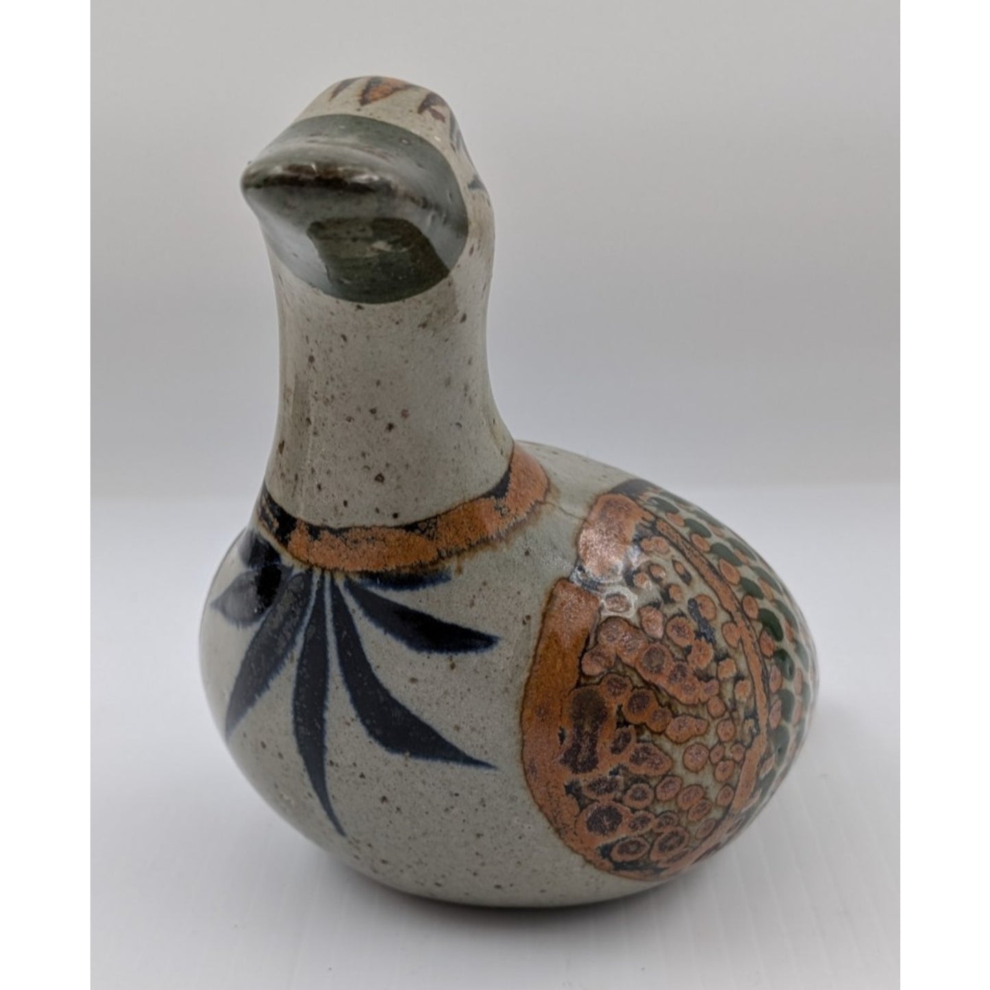 Vintage Tonala Mexico Pottery Bird Figurine Hand Painted Folk Art Signed 5-3/4"
