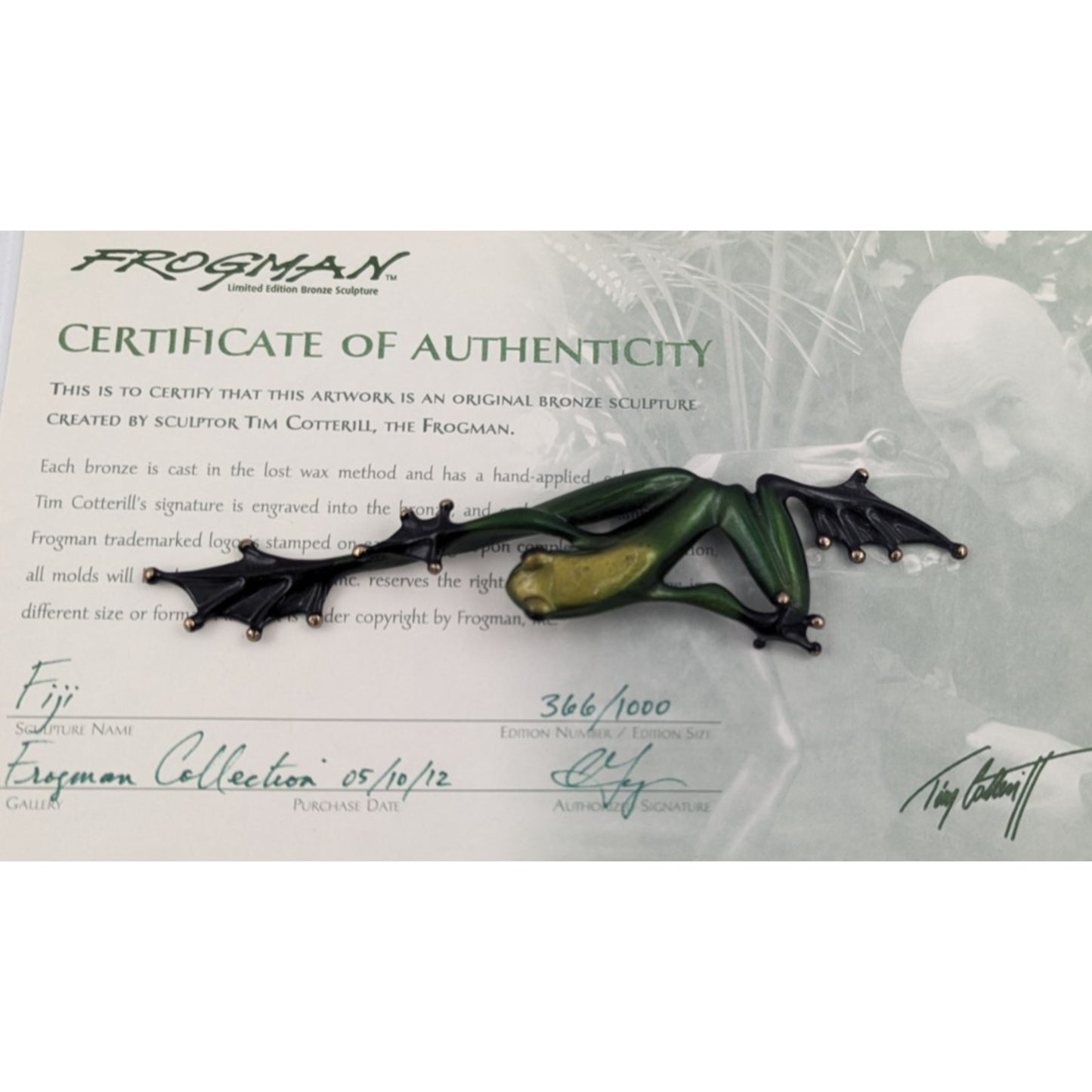 Tim Cotterill Frogman Bronze Frog Sculpture “Fiji” LE #366/1000 w/COA
