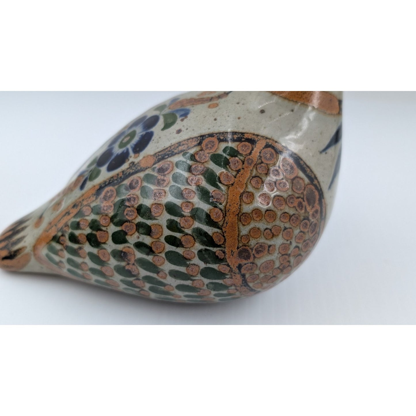 Vintage Tonala Mexico Pottery Bird Figurine Hand Painted Folk Art Signed 5-3/4"