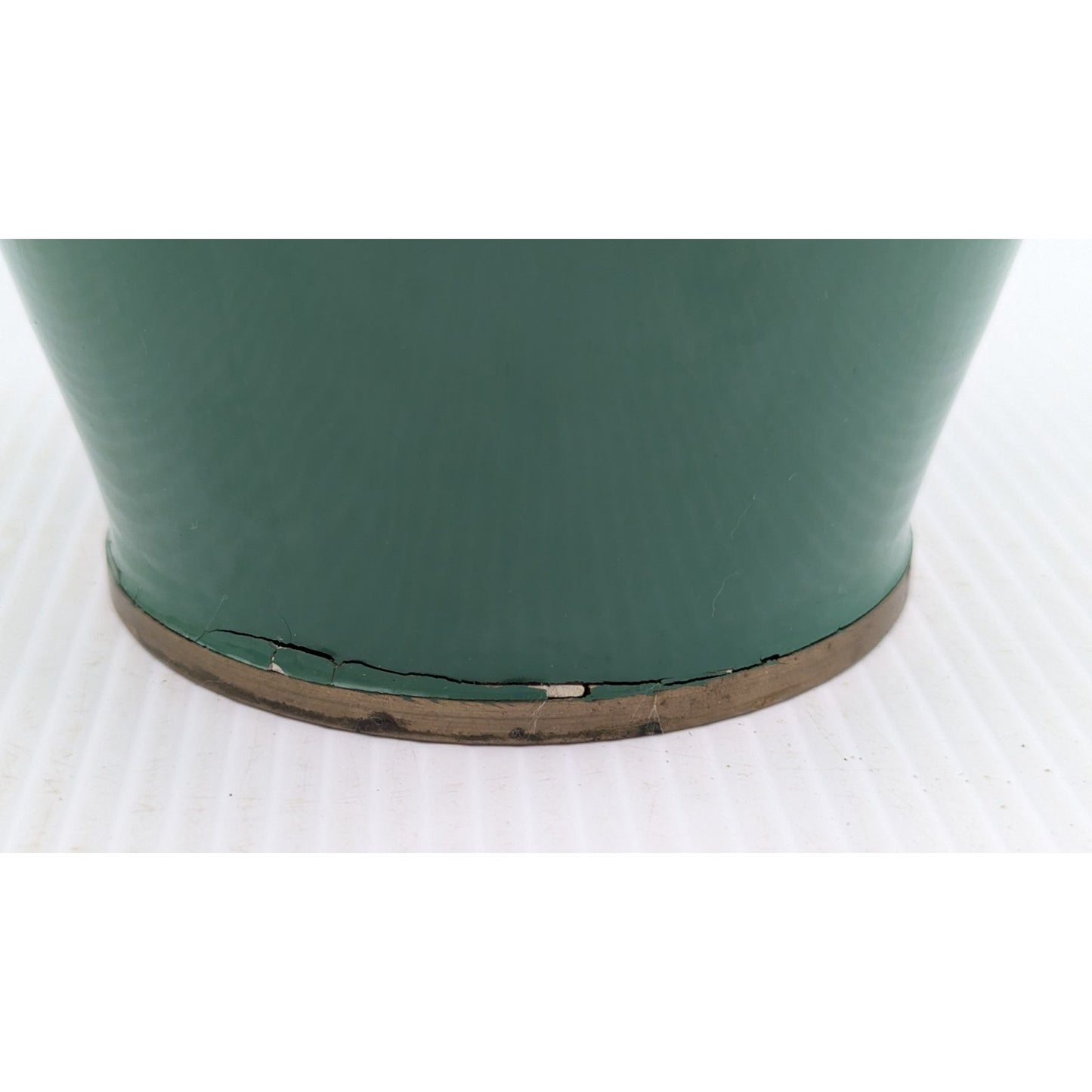 Green Enamel Brass Cloisonne Mother of Pearl Flower Bird Inlay Vase 10" Vintage