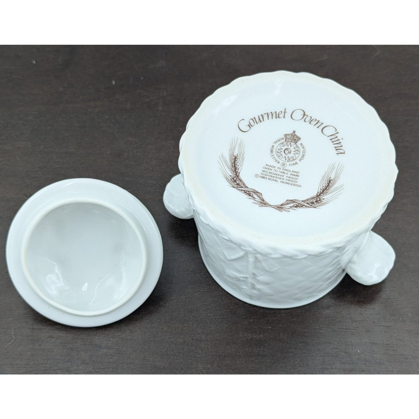 Royal Worcester Gourmet Oven China Embossed White Sugar Bowl w Lid Birds England