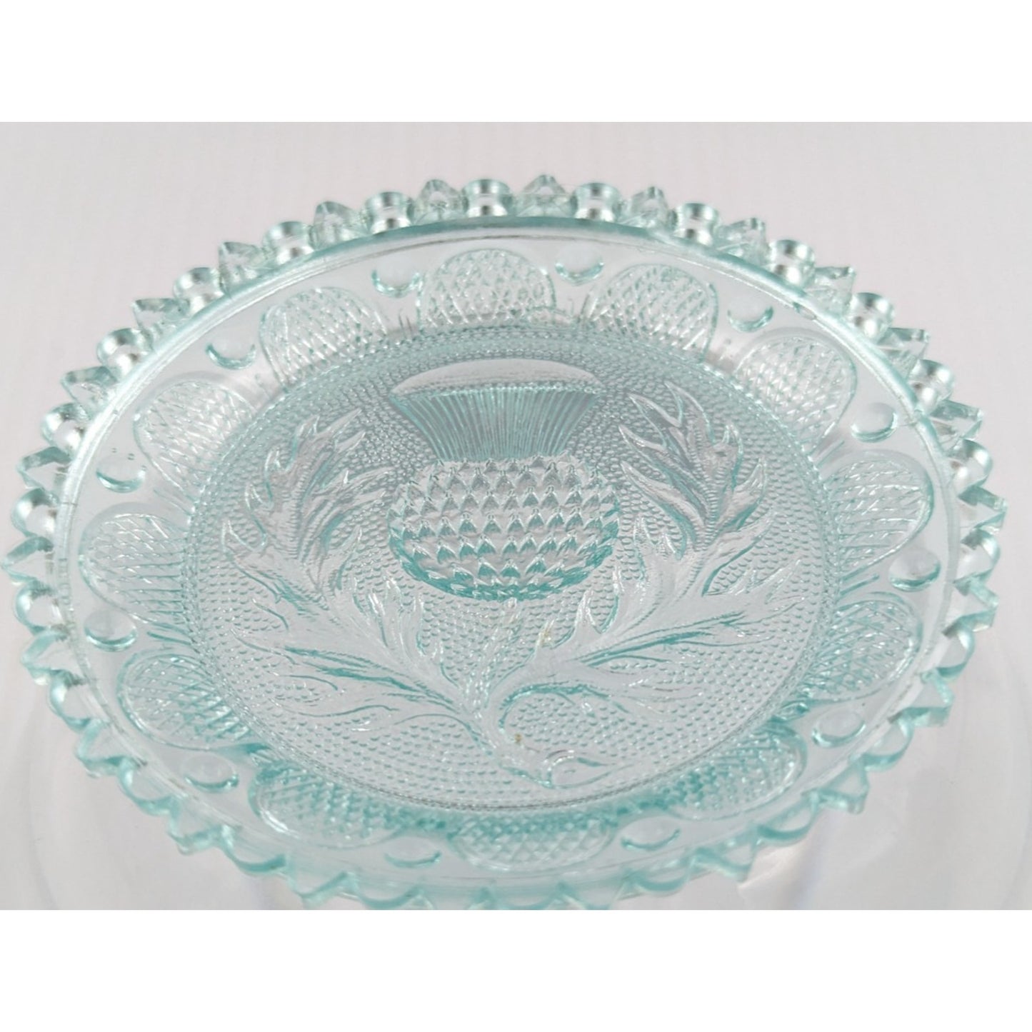 Scottish Thistle Flower Art Glass Window Decor Pairpoint Cup Plate Light Green