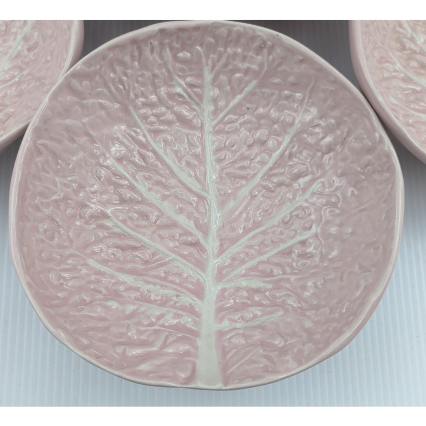 Pink Majolica Cabbage Leaf Soup Pasta Bowl Set of 4 Bowls 8" JF 512 Portugal