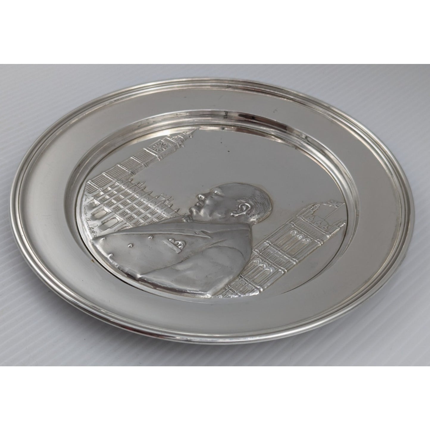Solid Sterling Silver Winston Churchill Relief Plate The Hour of Decision 1972