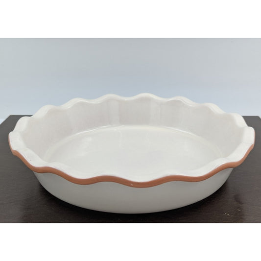 Frankoma Pottery Round Pie Plate Dish Scalloped Edge Colorworks Bone White CA381