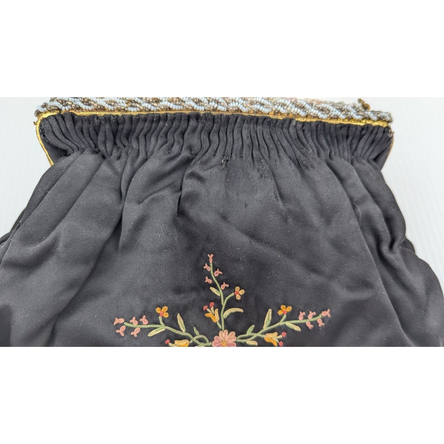 French Chunn Embroidered Evening Purse Handmade With Powder Compact As Is