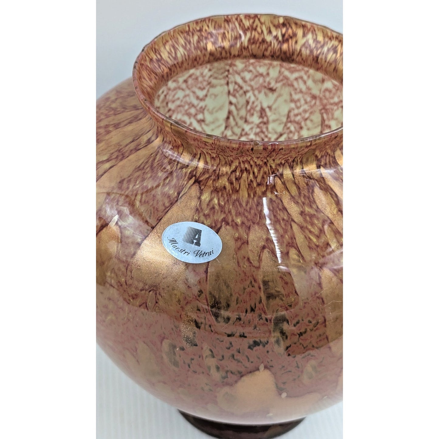 Azzurra Maestri Vetrai Italy Blown Glass Vase Set of 2 Vases Red Gold Splatter