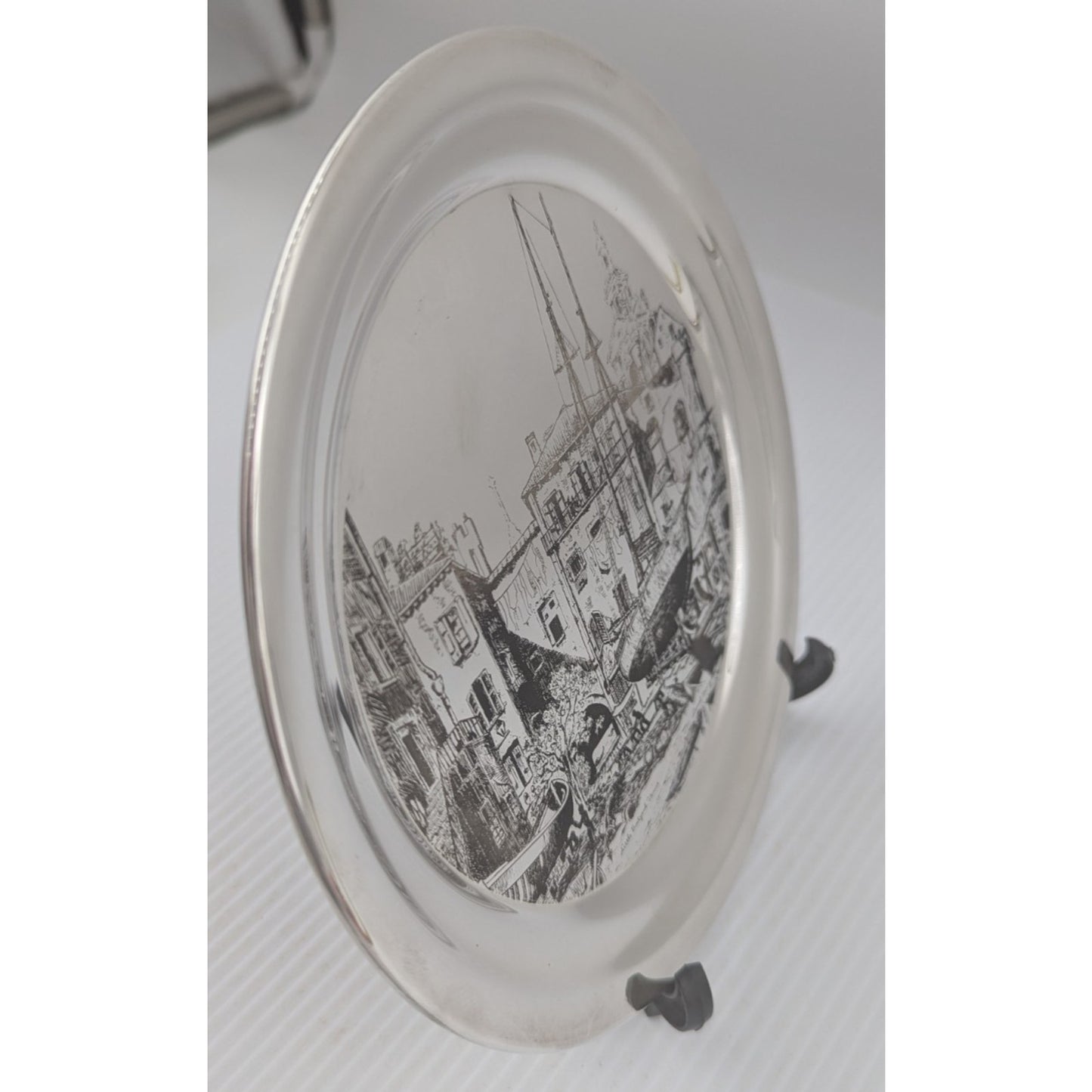 Gorham Sterling Silver Plate Little Boatyard Venice by Lionel Barrymore LE 8"
