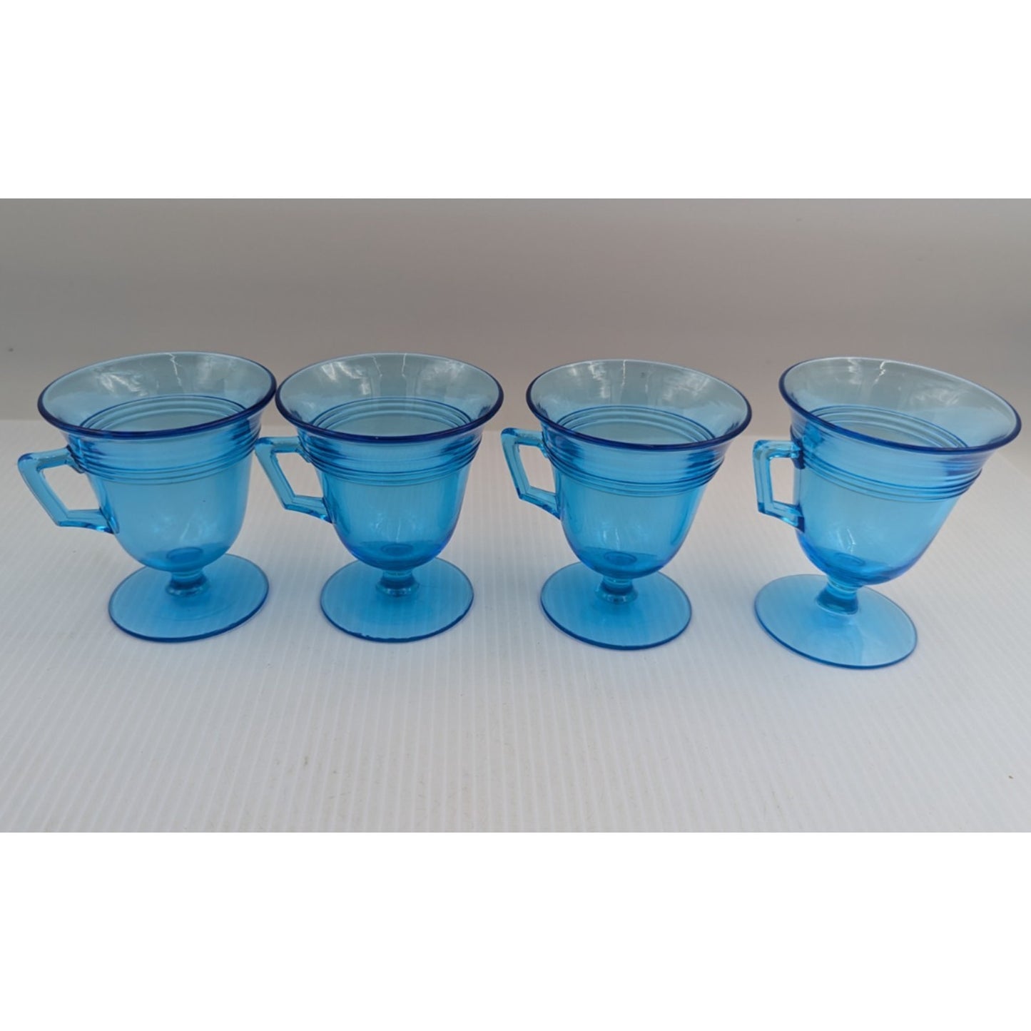 Fostoria Priscilla Blue Luncheon Set for 4 Plates Footed Custard Cups Bridge Set