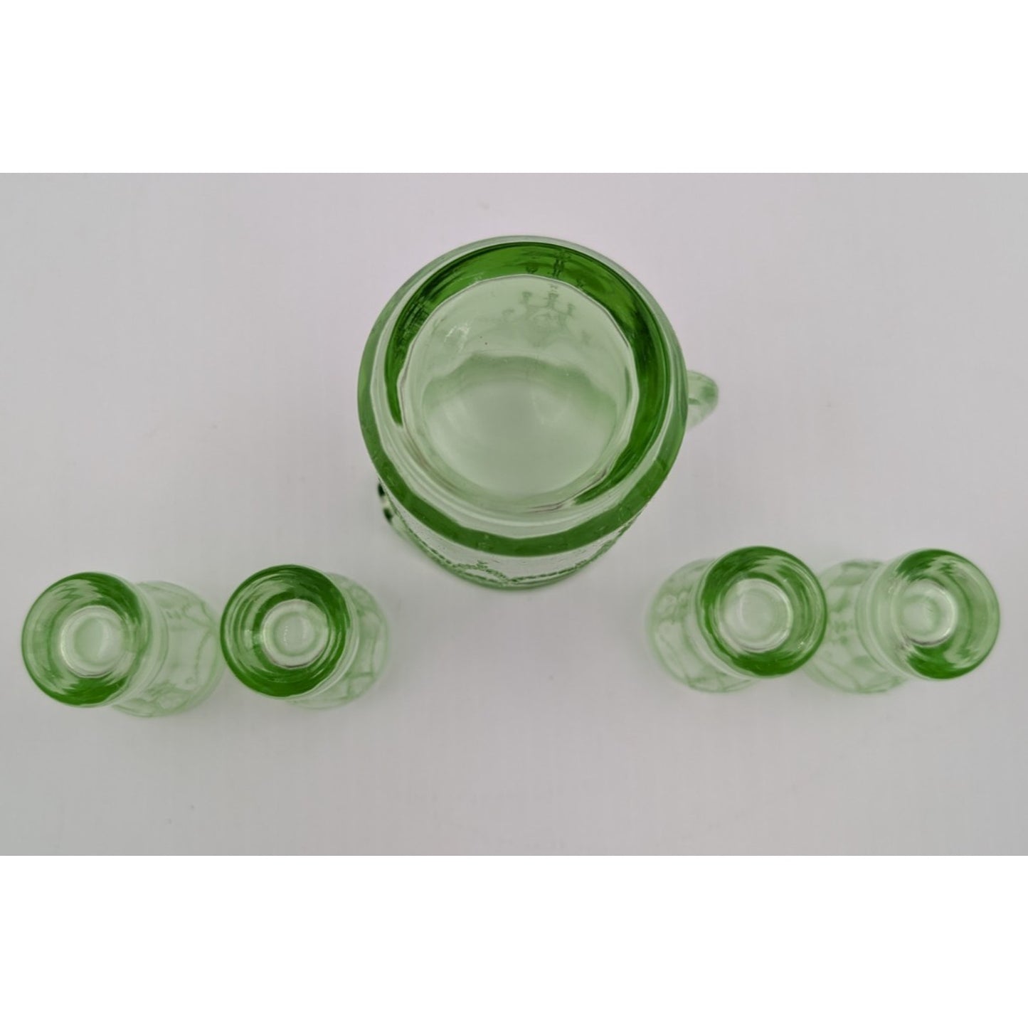 Vintage Mosser Green Glass Miniature Jennifer Set #11 - Pitcher and 4 Glasses