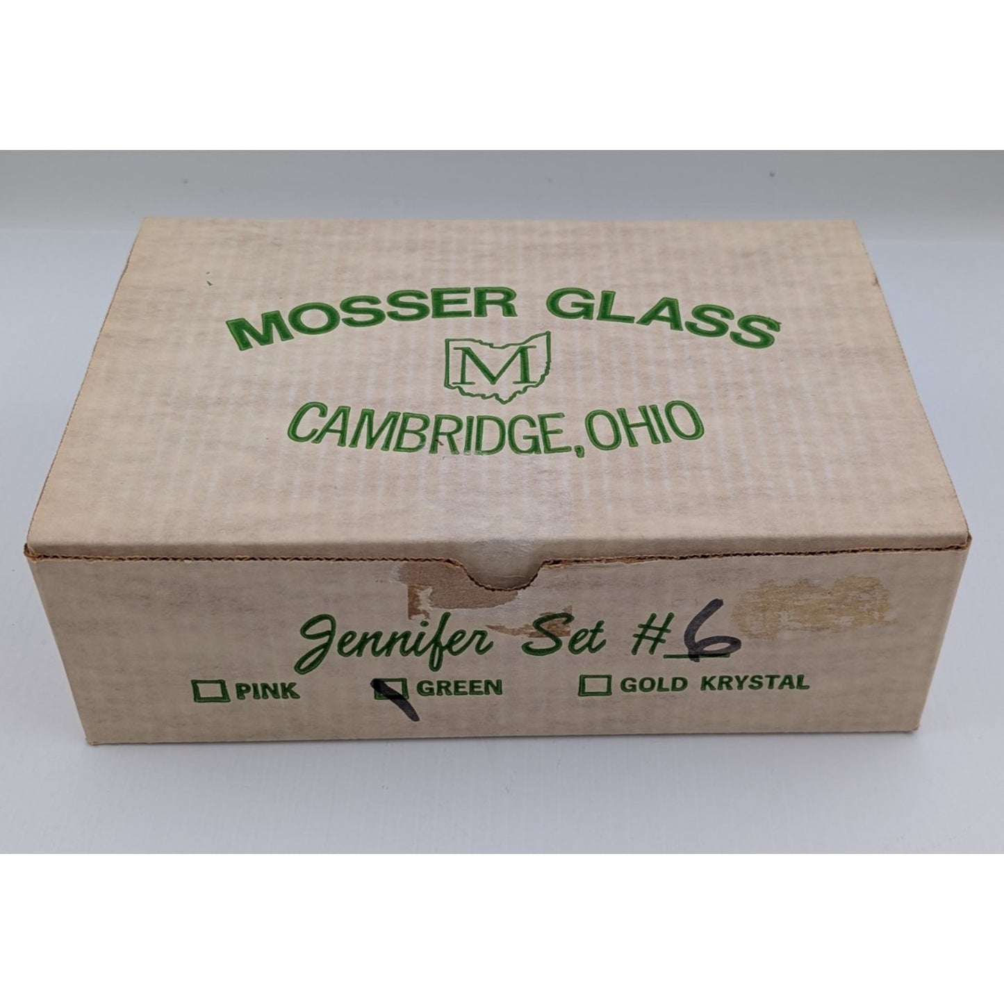 Vintage Mosser Green Glass Miniature Jennifer Set #6 - Bowl and Candlesticks