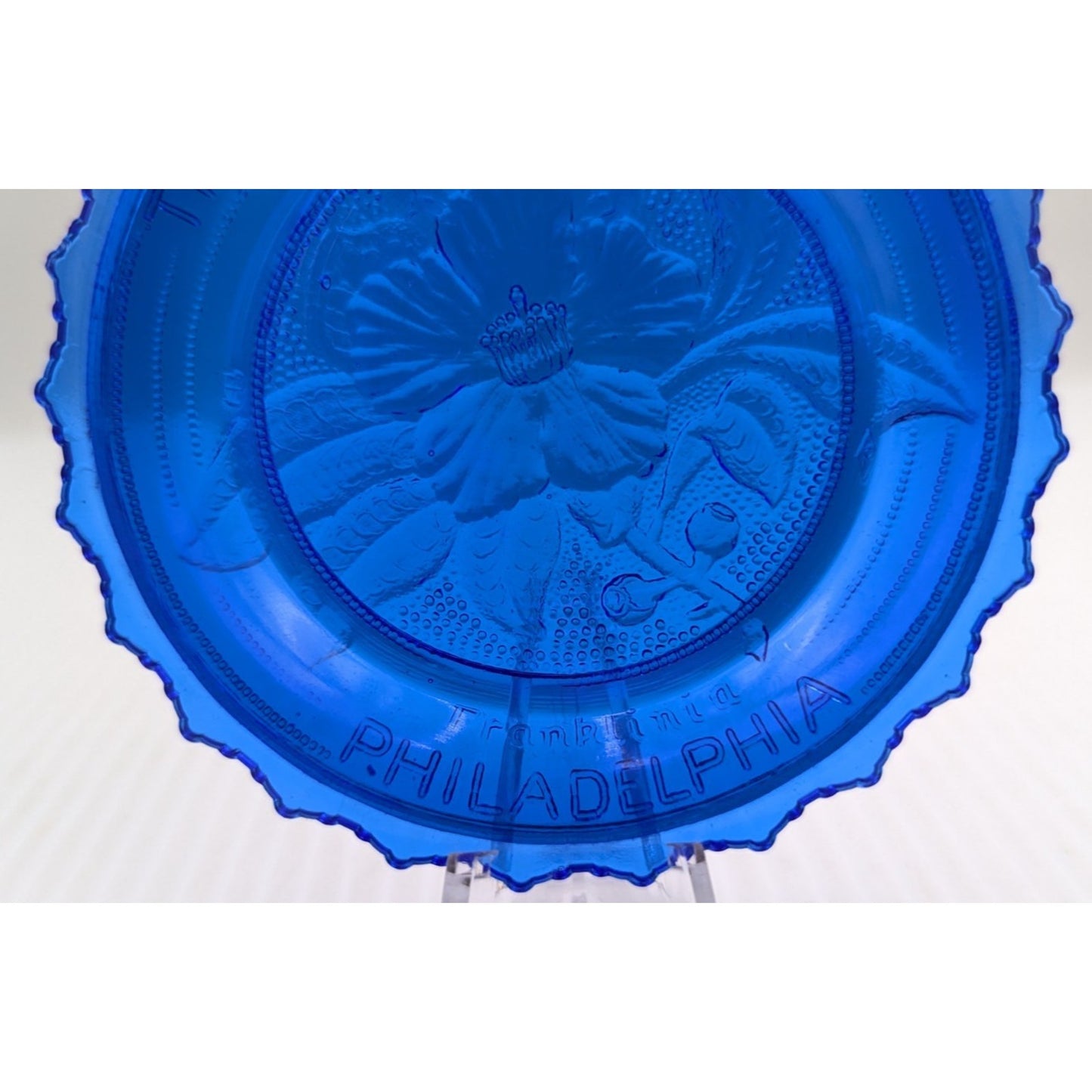 The Bartram Garden Philadelphia Glass Window Decor Pairpoint Cup Plate Blue