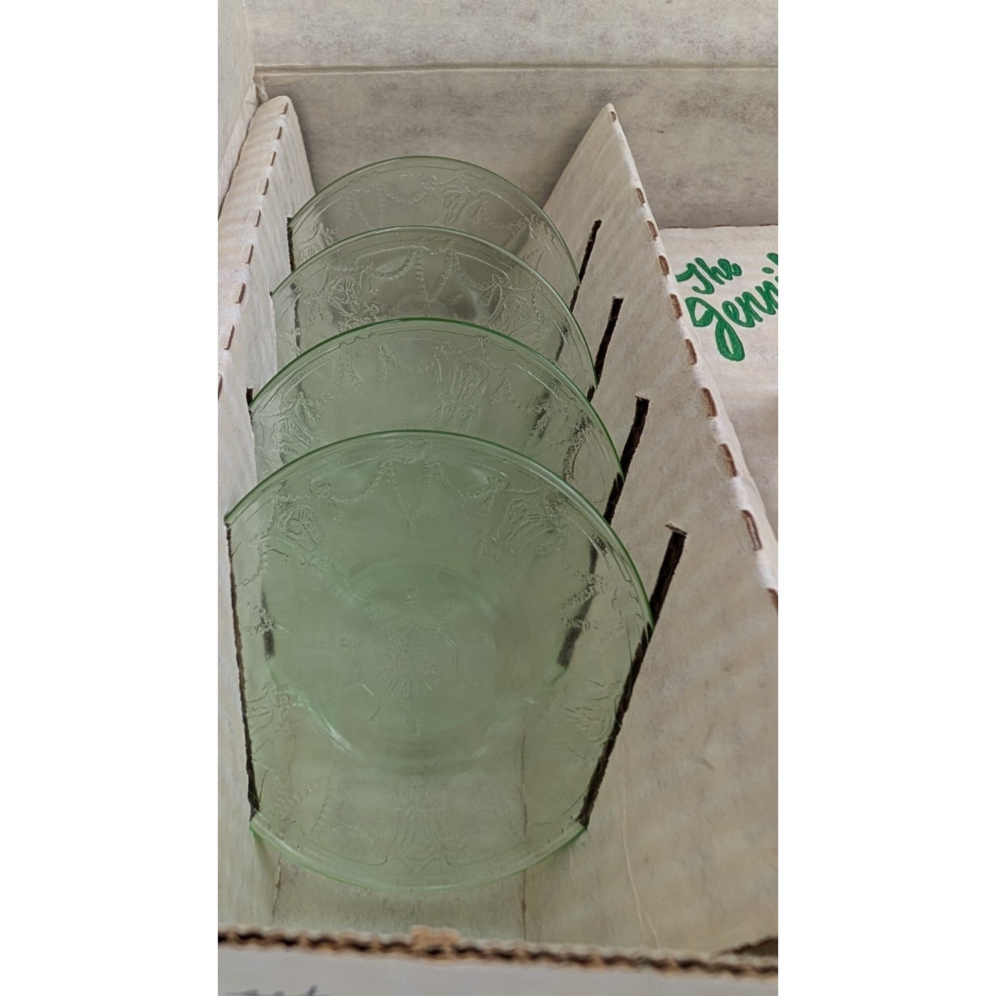 Vintage Mosser Green Glass Miniature Jennifer Set #4 - Cake Plate Dessert Set