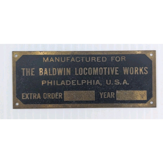Manufactured for the Baldwin Locomotive Works Metal Tin Plaque Small