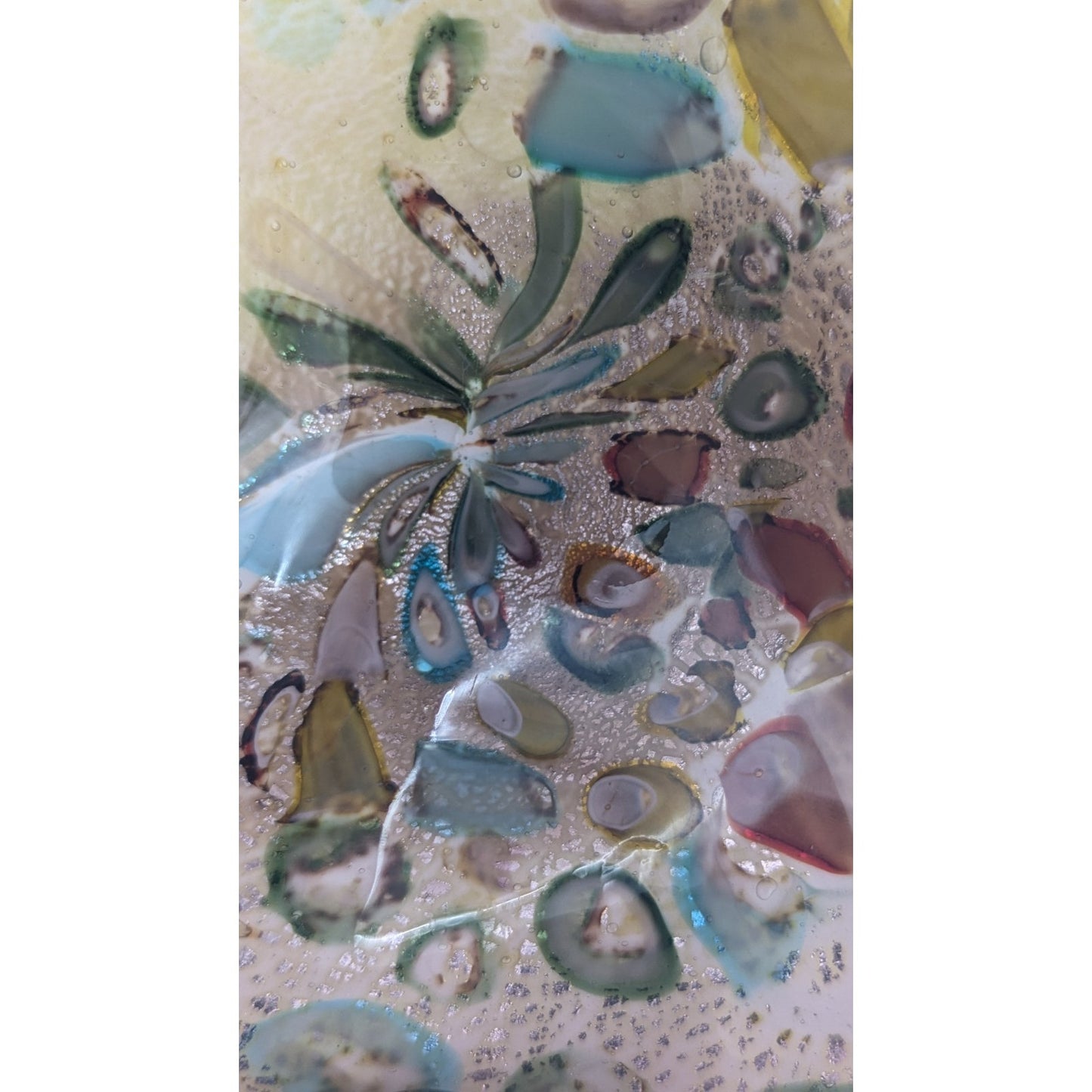 Vintage Hand Blown Murano Tutti Frutti Cased Glass Bowl Ruffled 9"