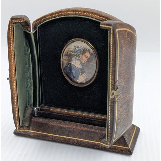 Miniature Portrait of Madonna after Fra Filippo Lippi in Leather Case Stand