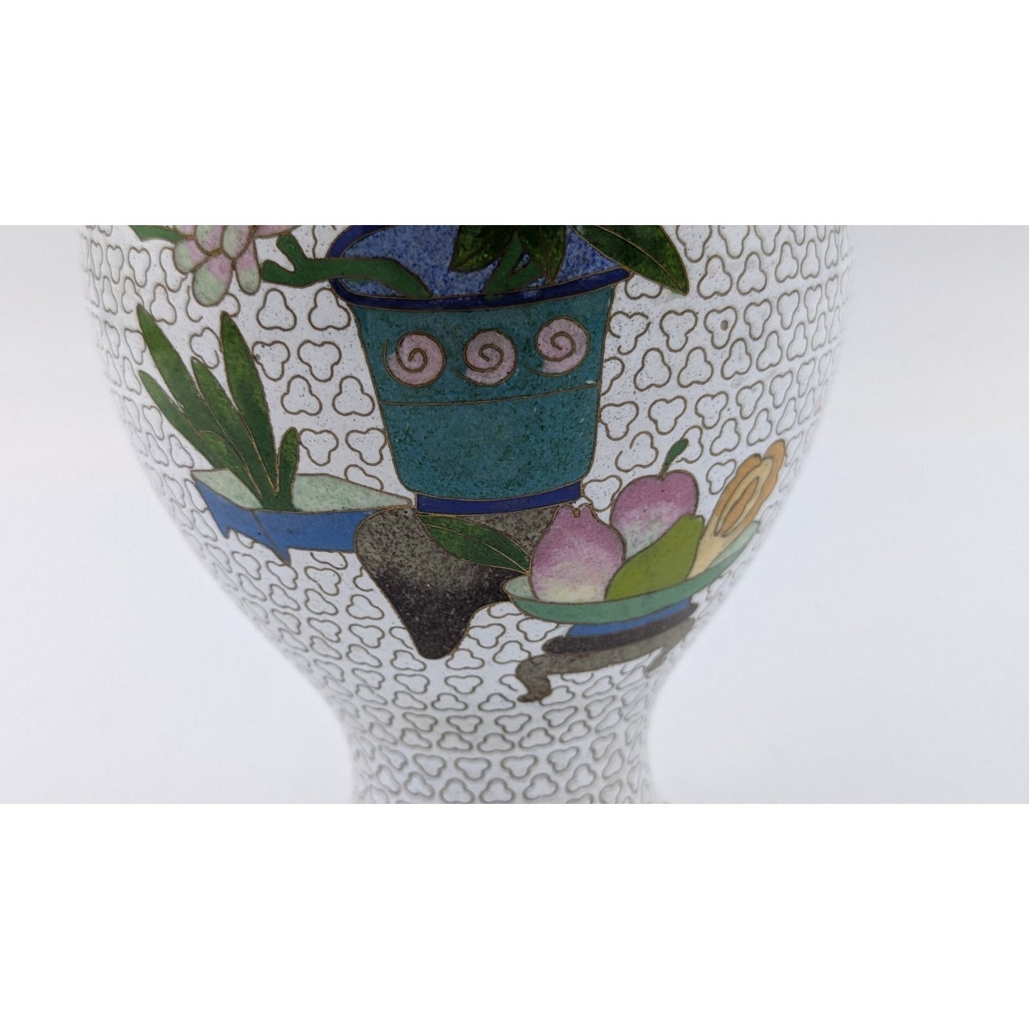 Vintage Cloisonne Flower Floral Enamel Brass Vase 9.5"