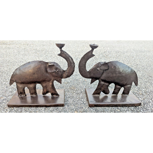 Metal Tin Elephant Candle Holder Primitive Lot of 2