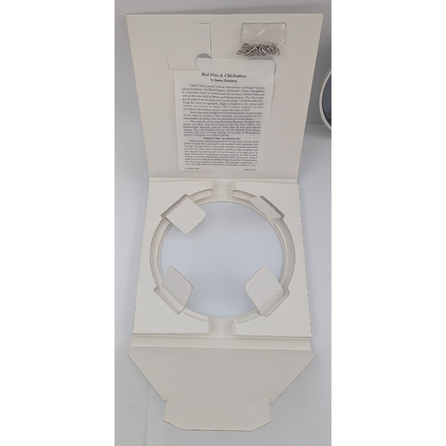 Glassmasters Stained Glass Art Sun Catcher Red Pine & Chickadees J. Hautman