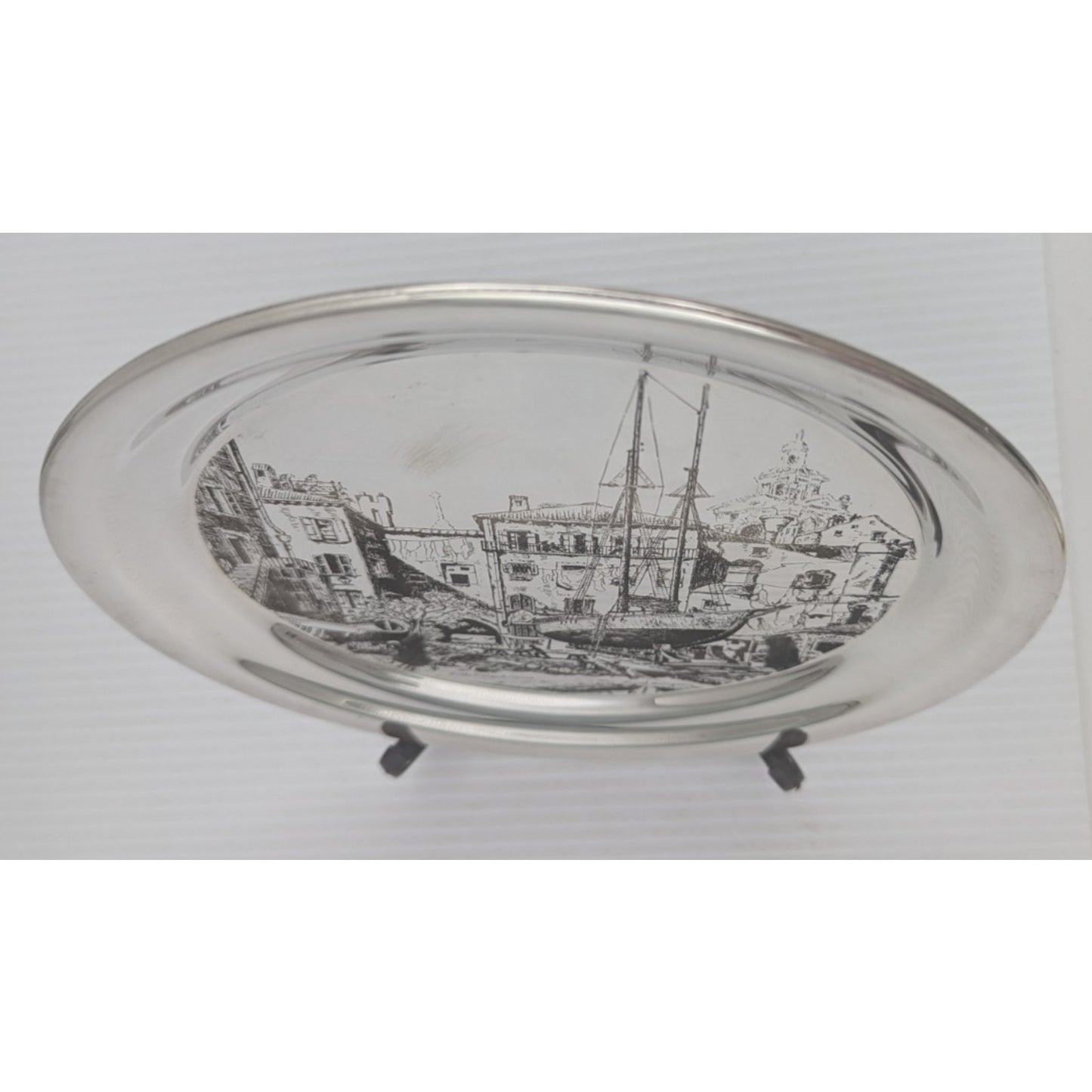 Gorham Sterling Silver Plate Little Boatyard Venice by Lionel Barrymore LE 8"