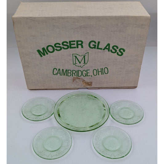 Vintage Mosser Green Glass Miniature Jennifer Set #4 - Cake Plate Dessert Set