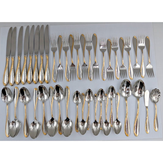 Oneida Golden Camber Stainless Gold Accent Swirl 44 pc Flatware Service for 8