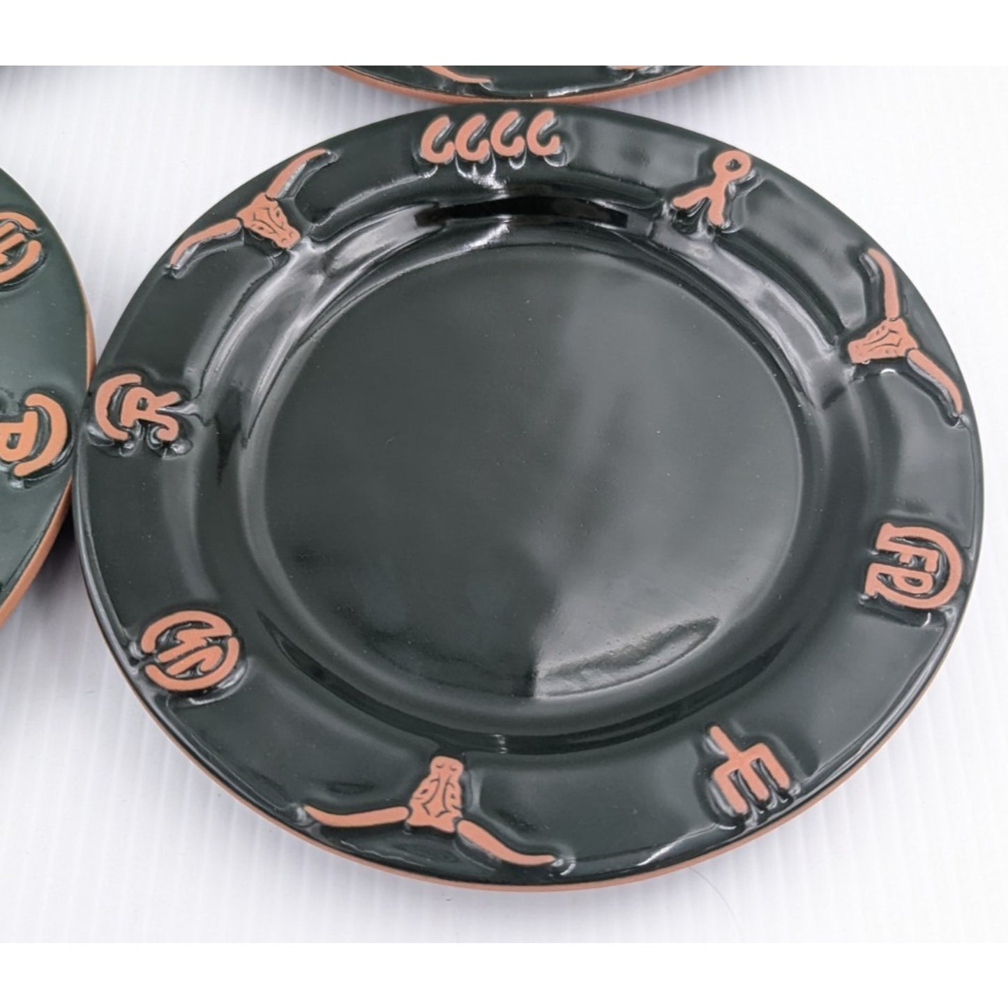 Frankoma Ranch Forest Green Salad Plate Set of 4 Plates Cattle Brands