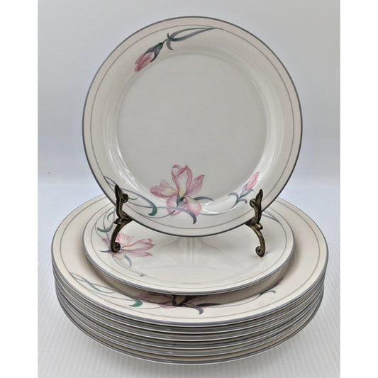 Lenox Iris on Grey Dinner Plate and Salad Plate Set of 8 Plates USA