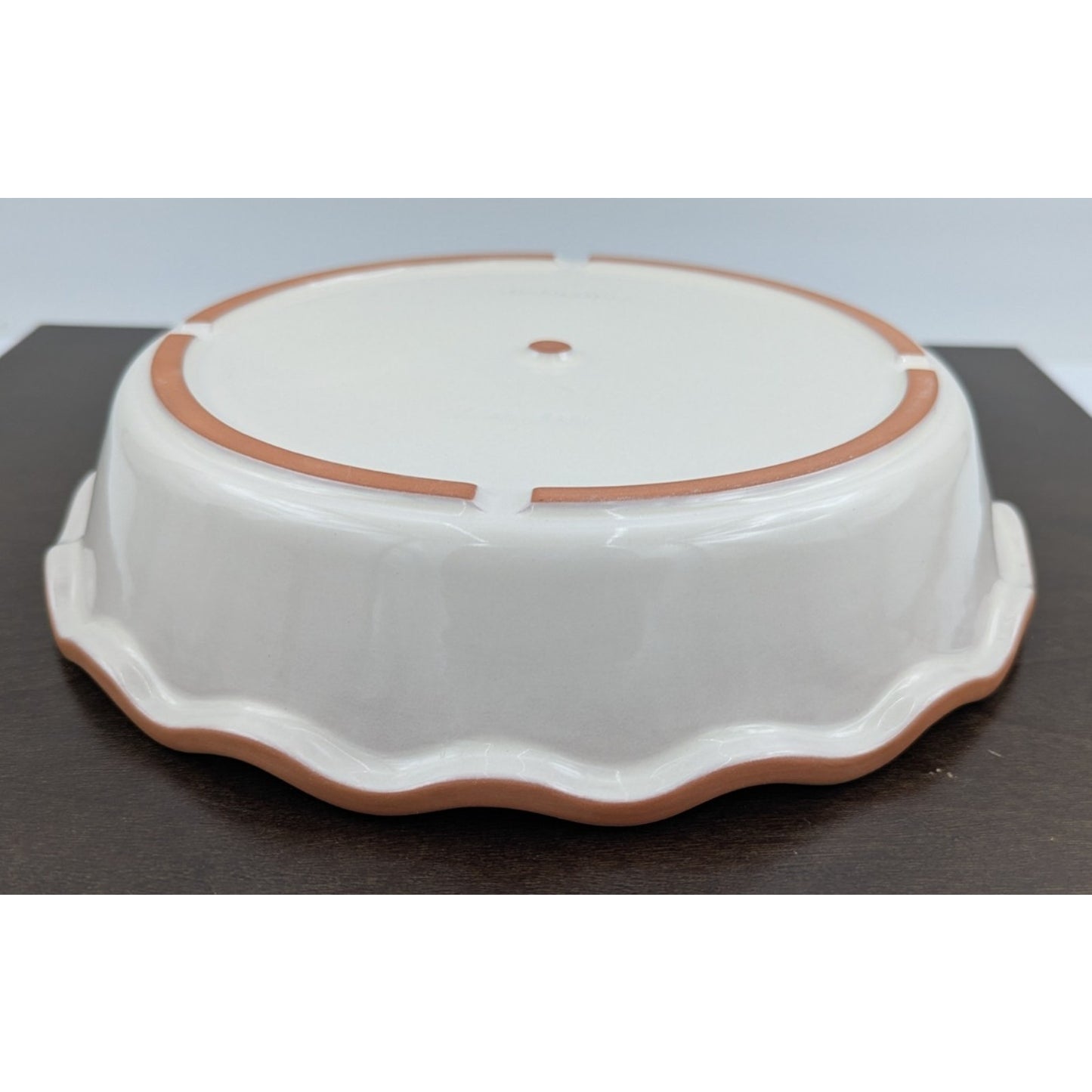 Frankoma Pottery Round Pie Plate Dish Scalloped Edge Colorworks Bone White CA381