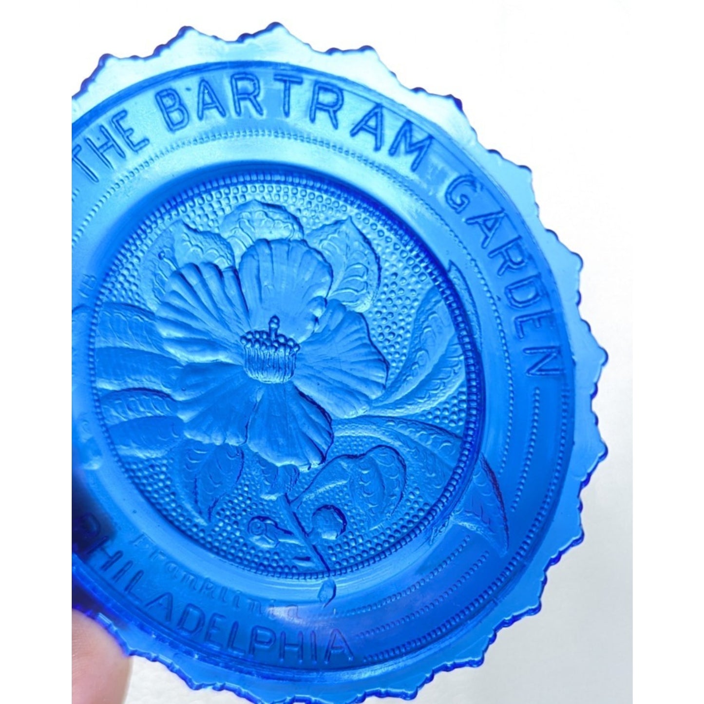 The Bartram Garden Philadelphia Glass Window Decor Pairpoint Cup Plate Blue